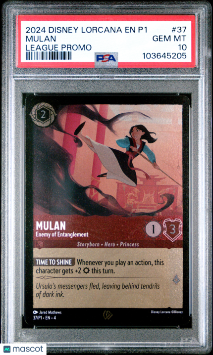 Disney Lorcana TCG Mulan #37 League Promo PSA 10