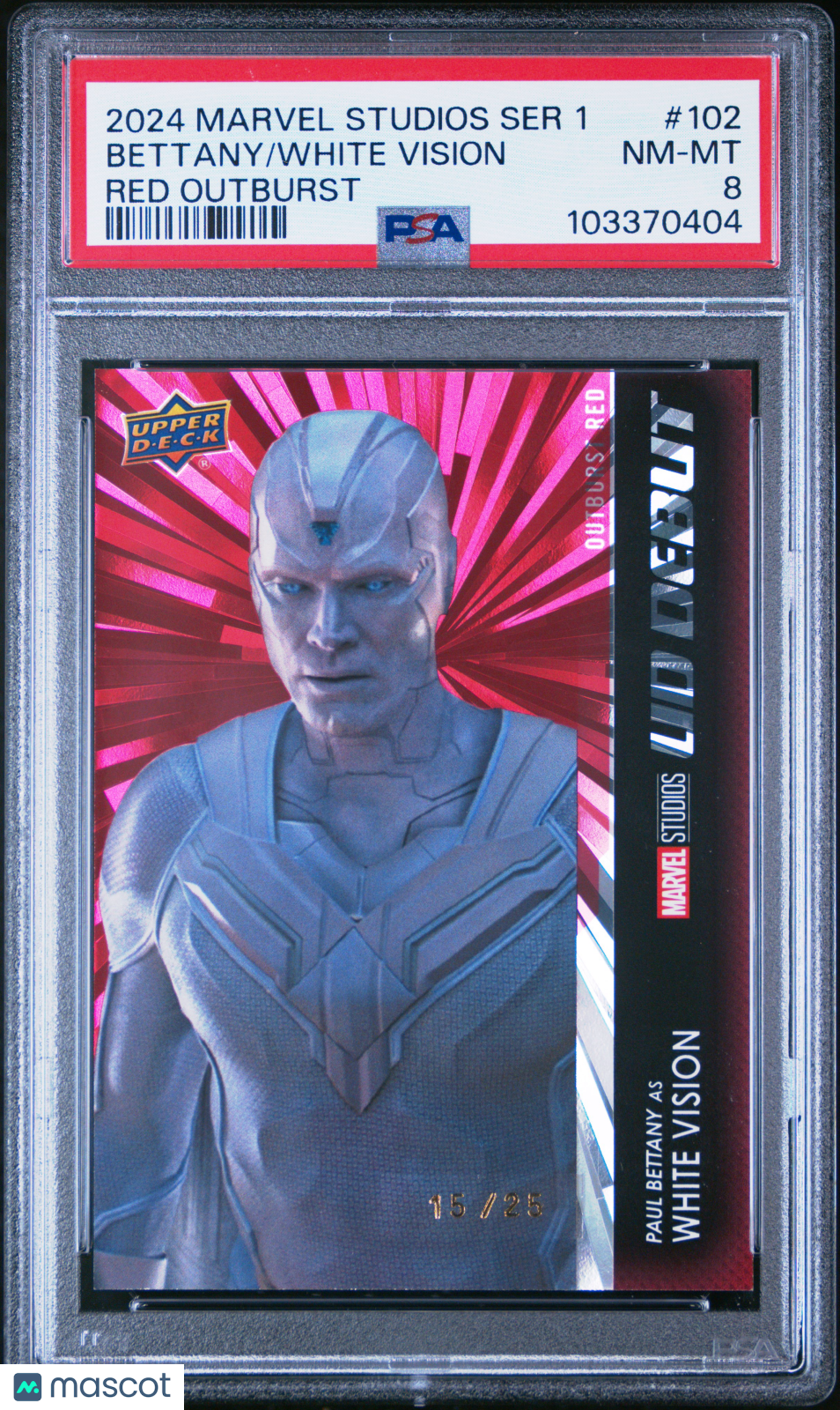 front-watermark-V2_dc8e432c-3a6d-4c66-bd3f-b28fcf7ddcd3 2024 Upper Deck Marvel Studios Series 1 White Vision Bettany #102 PSA 8 - Image 1