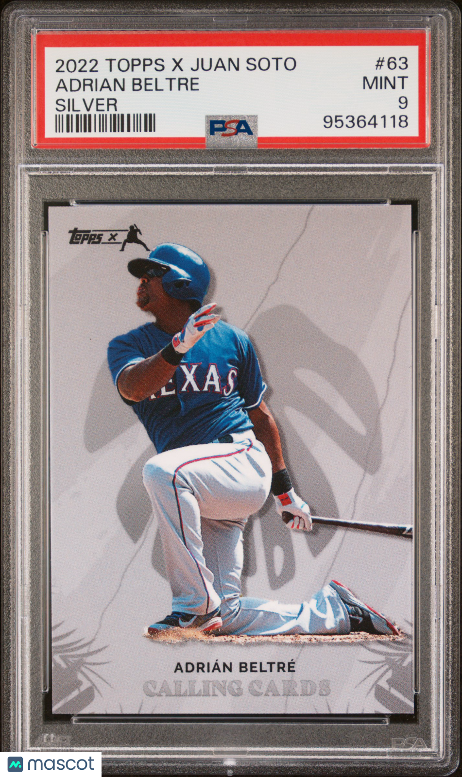 front-watermark-V2_e3d6bd8c-dcd9-490b-94d3-65ca3d979ff3 2022 Topps X Juan Soto Adrian Beltre #63 PSA 9 - Image 1