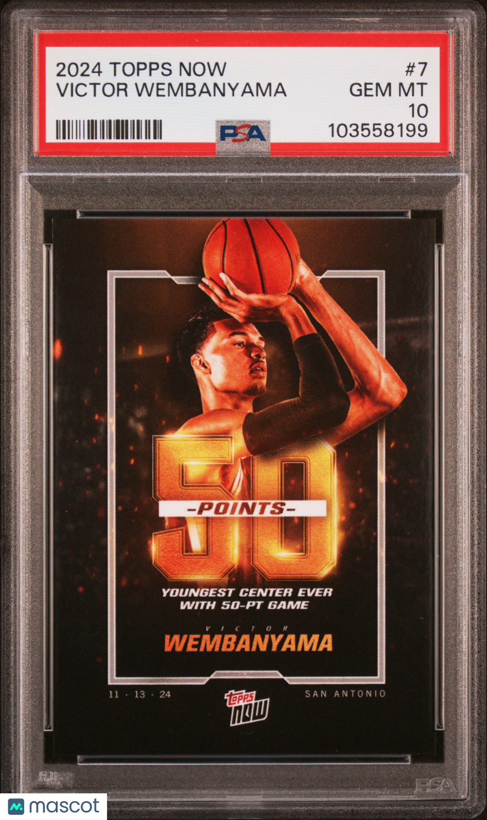 front-watermark-V2_e9c7125f-9047-4c66-8d5f-d33b3887af4a 2024 Topps Now Victor Wembanyama #7 PSA 10 - Image 1