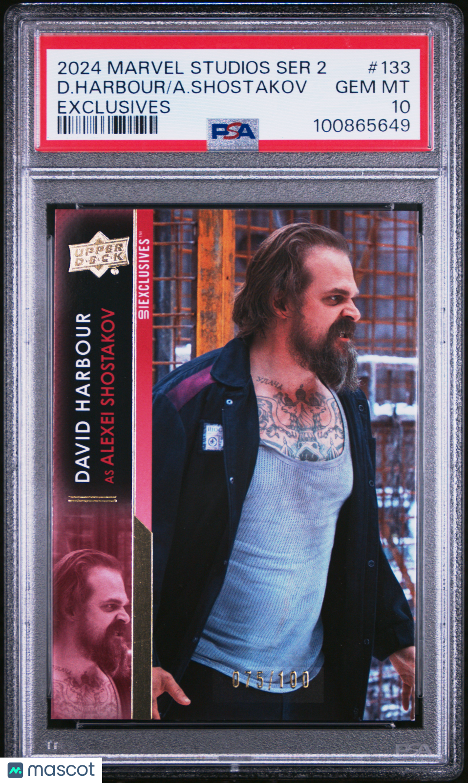 front-watermark-V2_f31e647c-c94a-4a4e-9762-0043f5ecf54c 2024 Upper Deck Marvel Studios Series 2 A. Shostakov D. Harbour #133 PSA 10 - Image 1