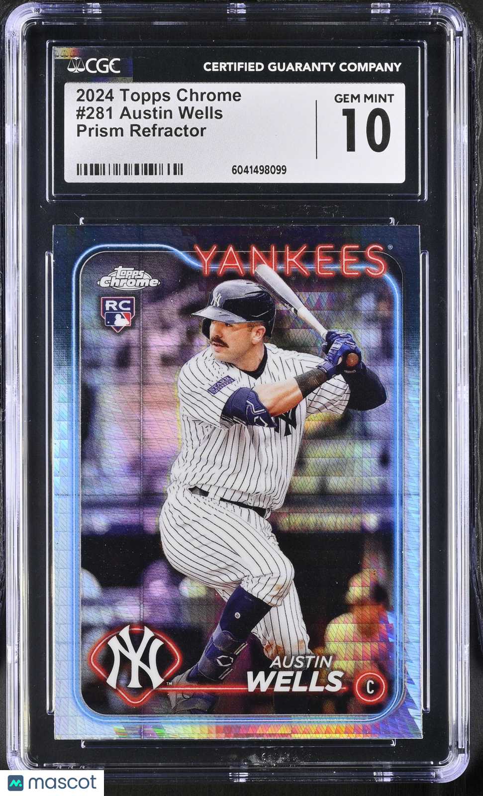 front-watermark-V2_f458d733-cdb3-4aa4-95bd-d8dc563f32f0 2024 Topps Chrome Austin Wells #281 Prism Refractor CGC 10 - Image 1