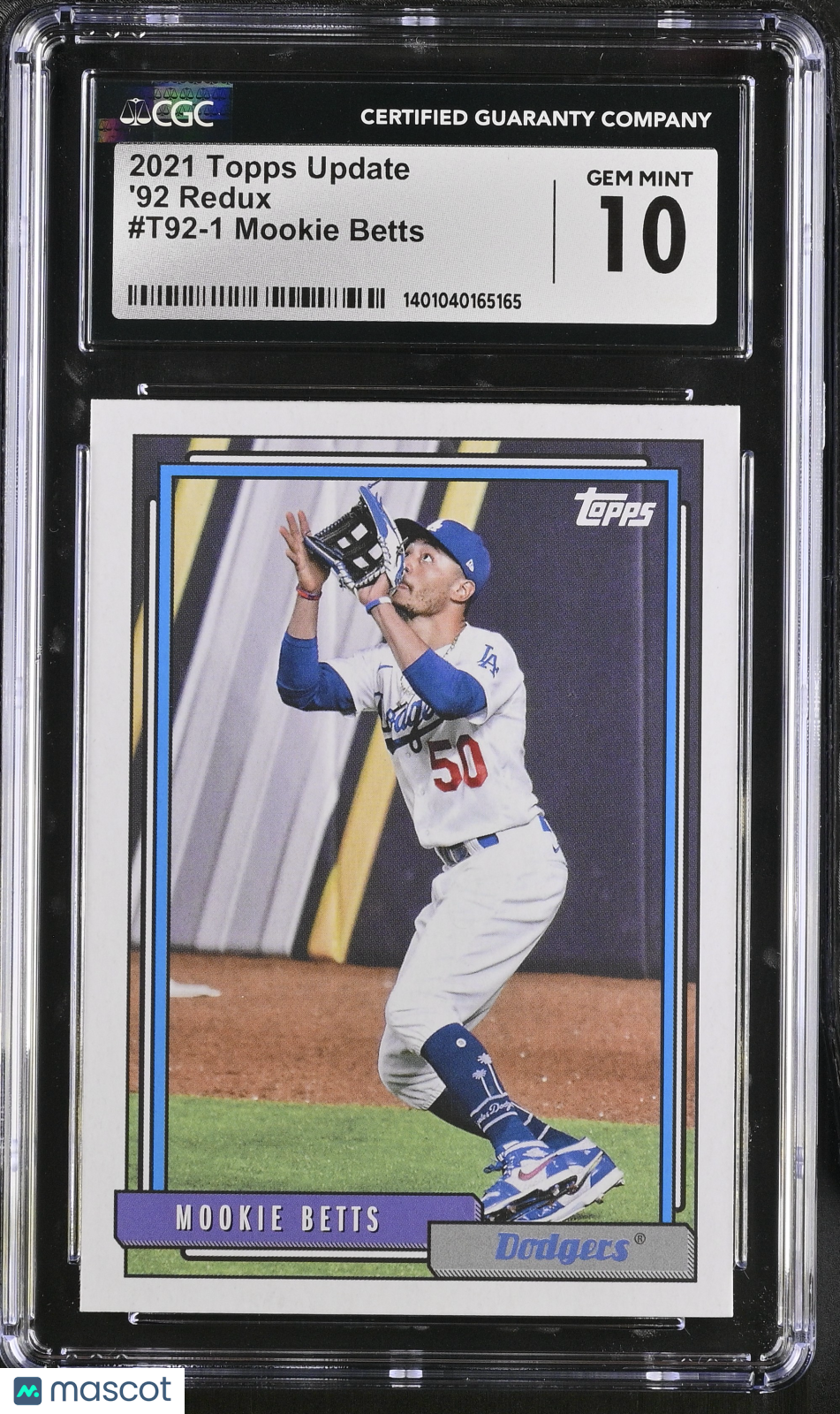 front-watermark-V2_f59dcffa-cf65-4a60-9555-74270f6cab66 2021 Topps Update Mookie Betts #T92-1 '92 Redux CGC 10 - Image 1