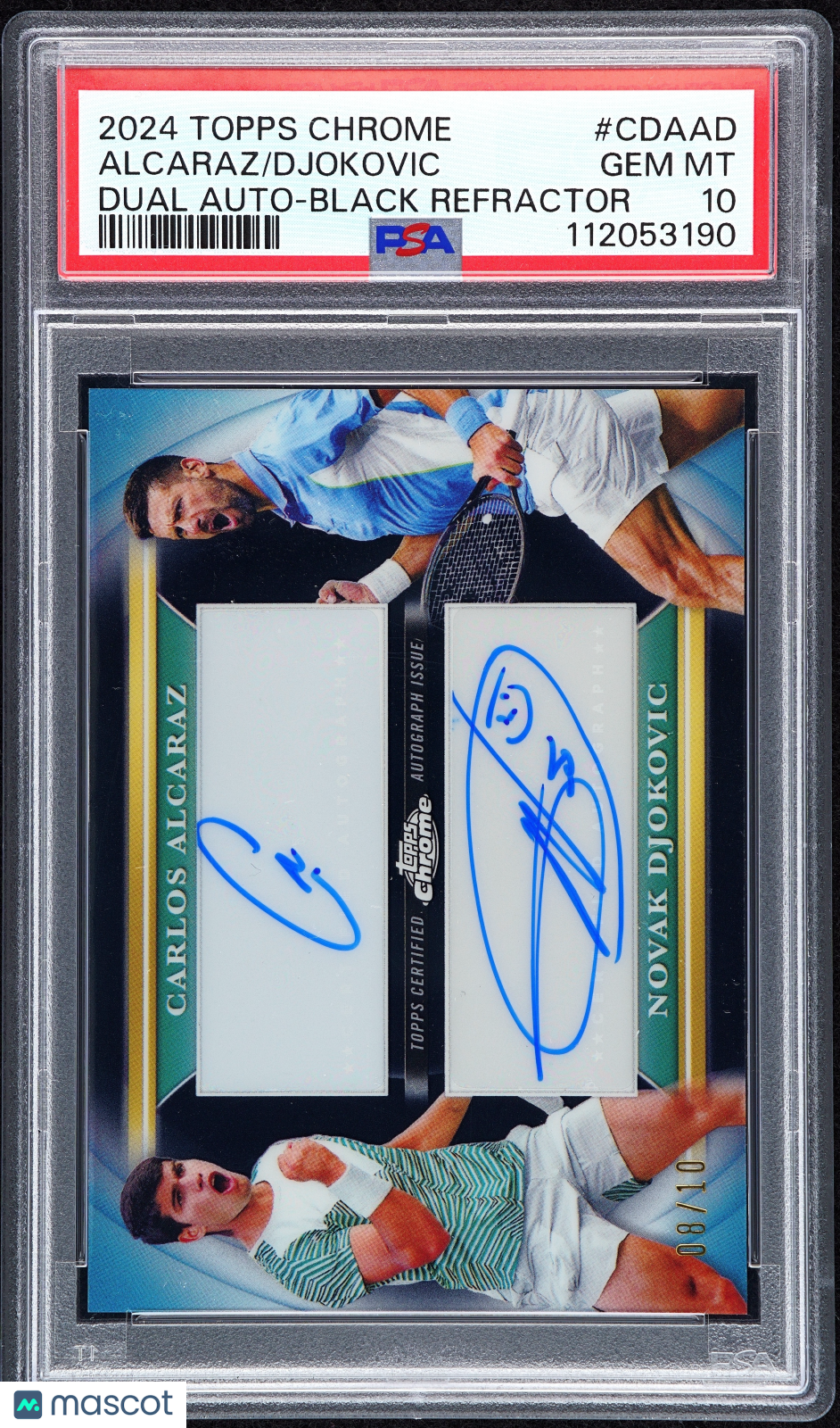 front-watermark-V2_f7b0201d-52ed-4eab-9456-35ed3ce8ccbc 2024 Topps Chrome Tennis Dual Auto Alcaraz Djokovic #CDAAD Refractor 8/10 PSA 10 - Image 1