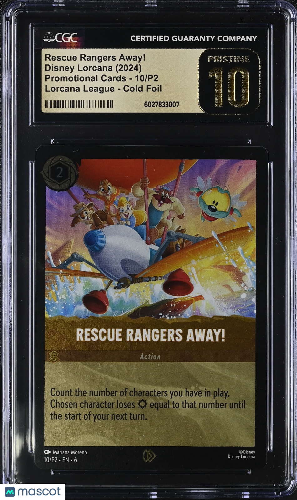 front-watermark-V2_fd5fcfcf-1653-468f-89ef-c2767c7e0ec0 Disney Lorcana TCG Rescue Rangers Away! #10/P2 English CGC 10 - Image 1