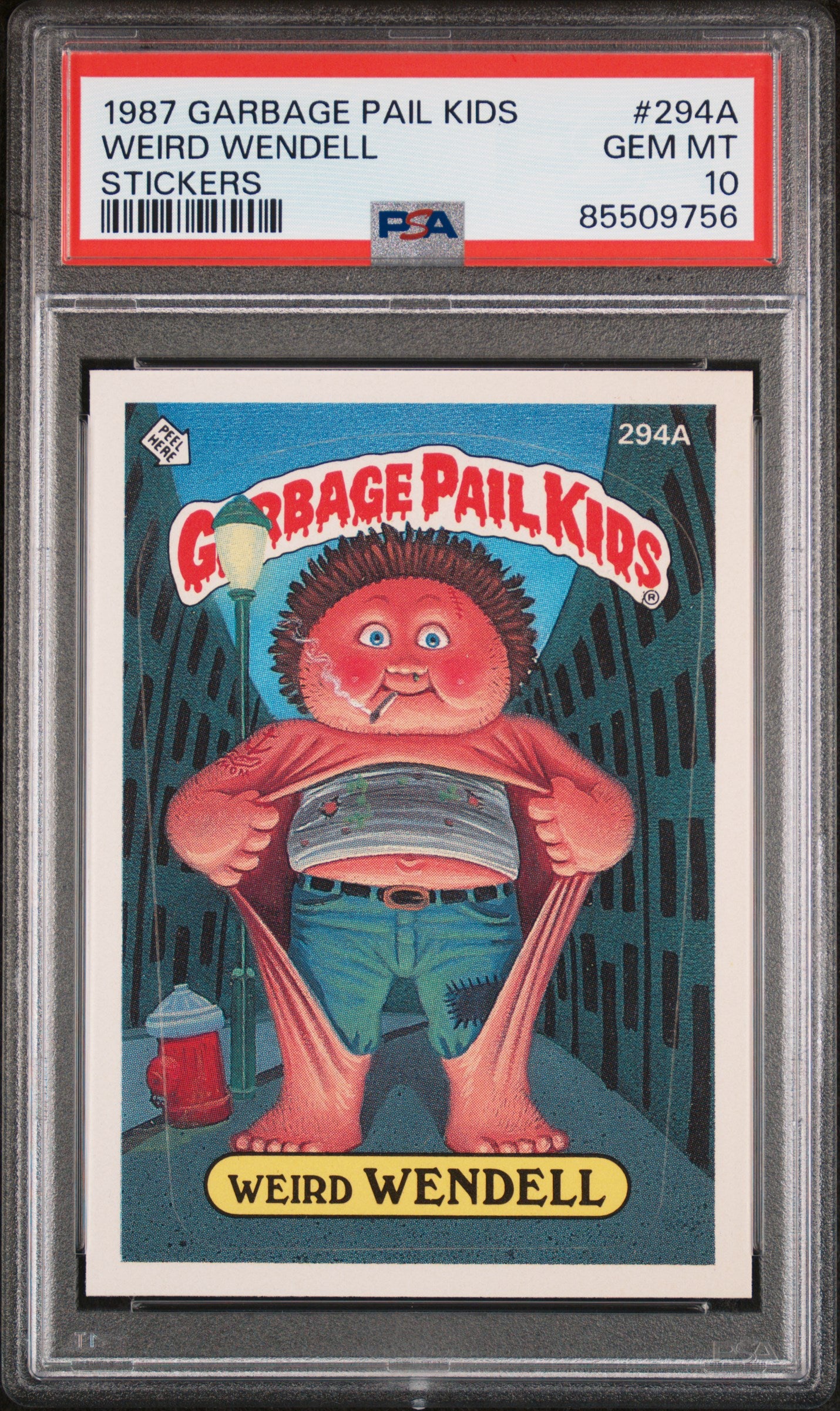 front_ad82f861-10a4-478f-ab16-bfbeb2d3db86 1987 Garbage Pail Kids Stickers Weird Wendell #294A PSA 10 - Image 1