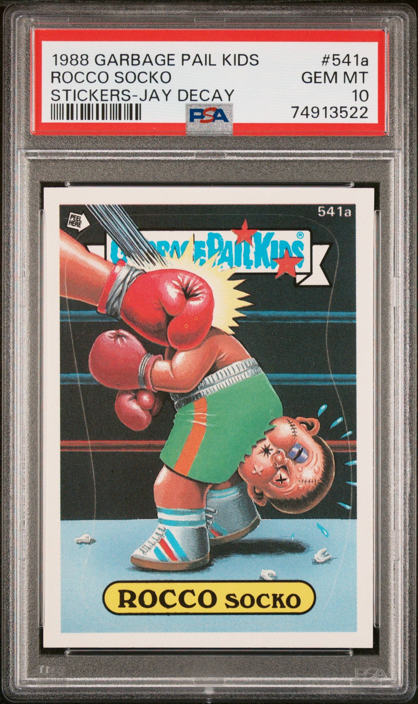 front_be225e3c-c361-4cee-a104-67277c773681 1988 Garbage Pail Kids Stickers Rocco Socko #541a PSA 10 - Image 1