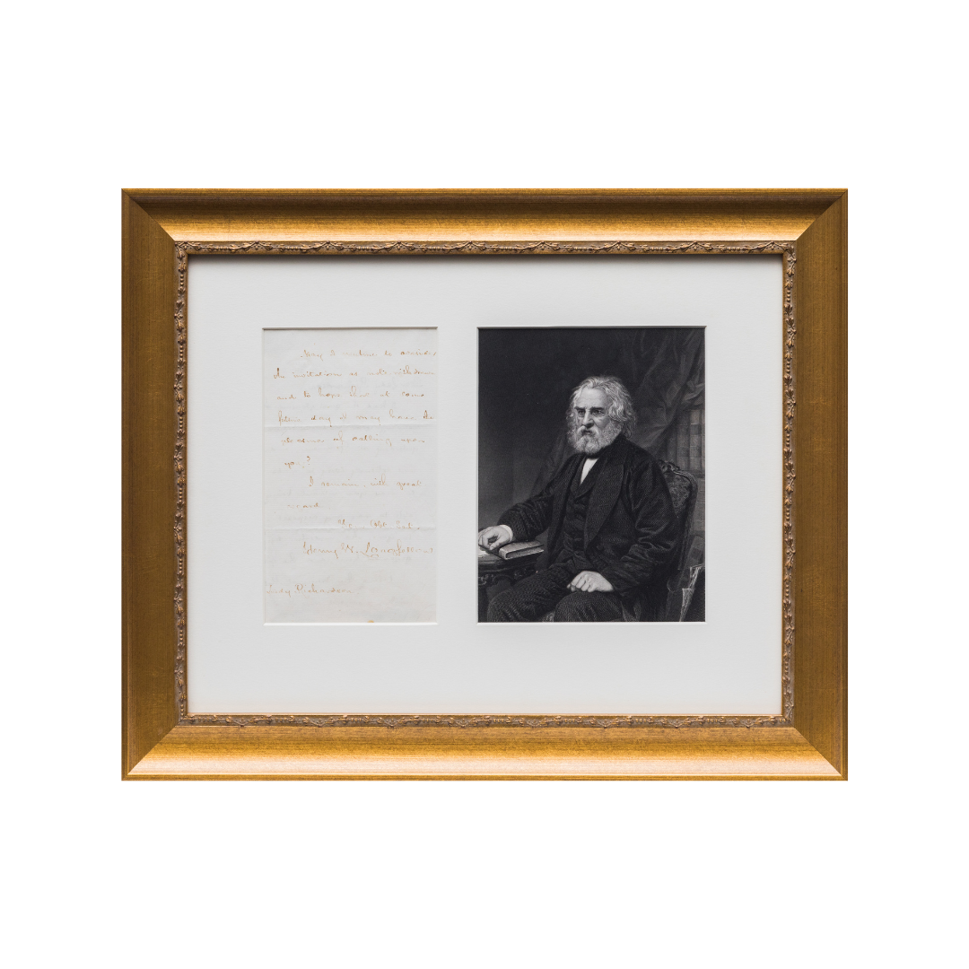 s680129065388134146_p3736_i2_w1080 Famous Poet Henry Longfellow Framed Signed Note 15x17 JSA - Image 1