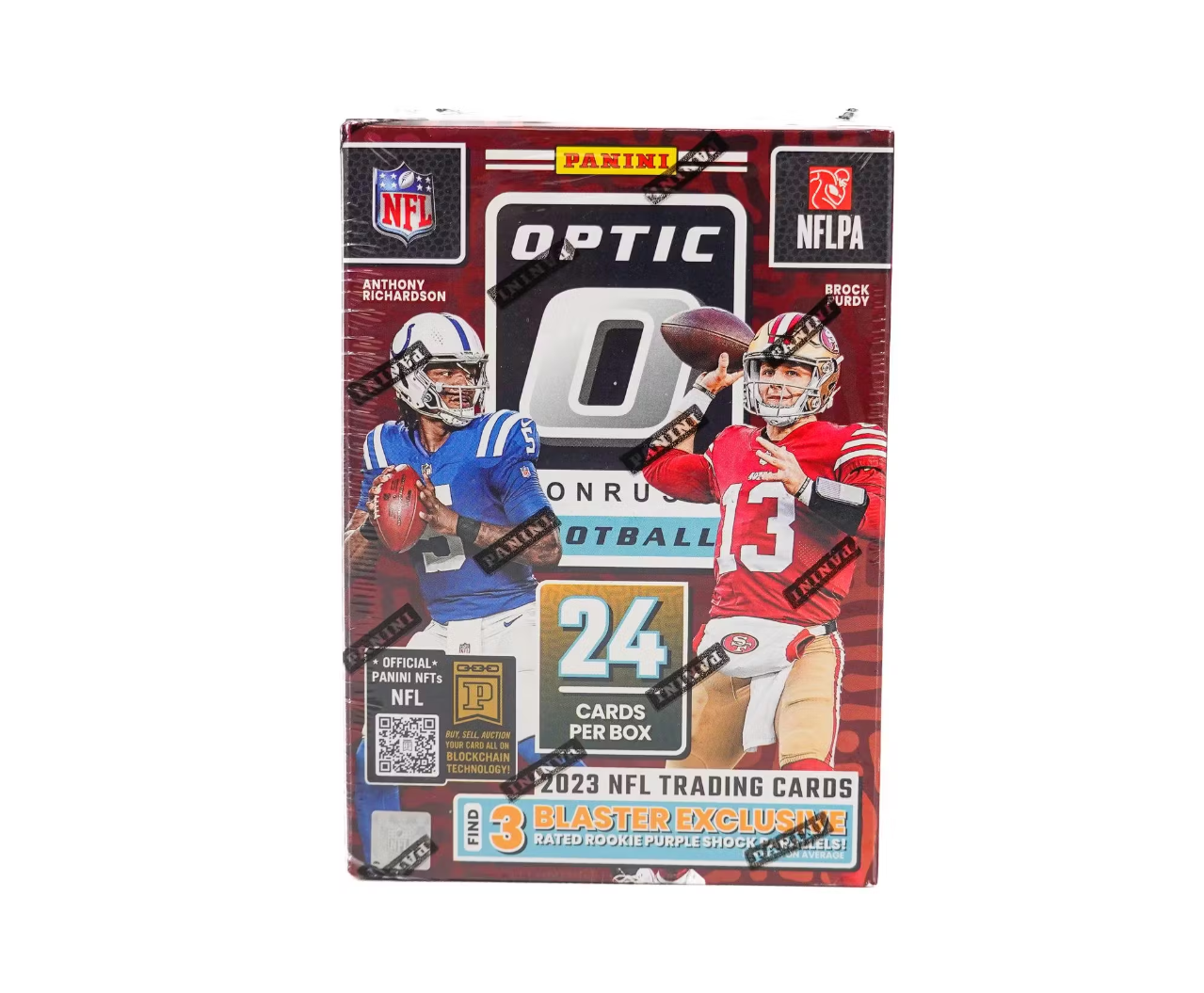 s680129065388134146_p5446_i1_w1279 2023 Panini Donruss Optic Football 6-Pack Blaster Box (Purple Shock) - Image 1