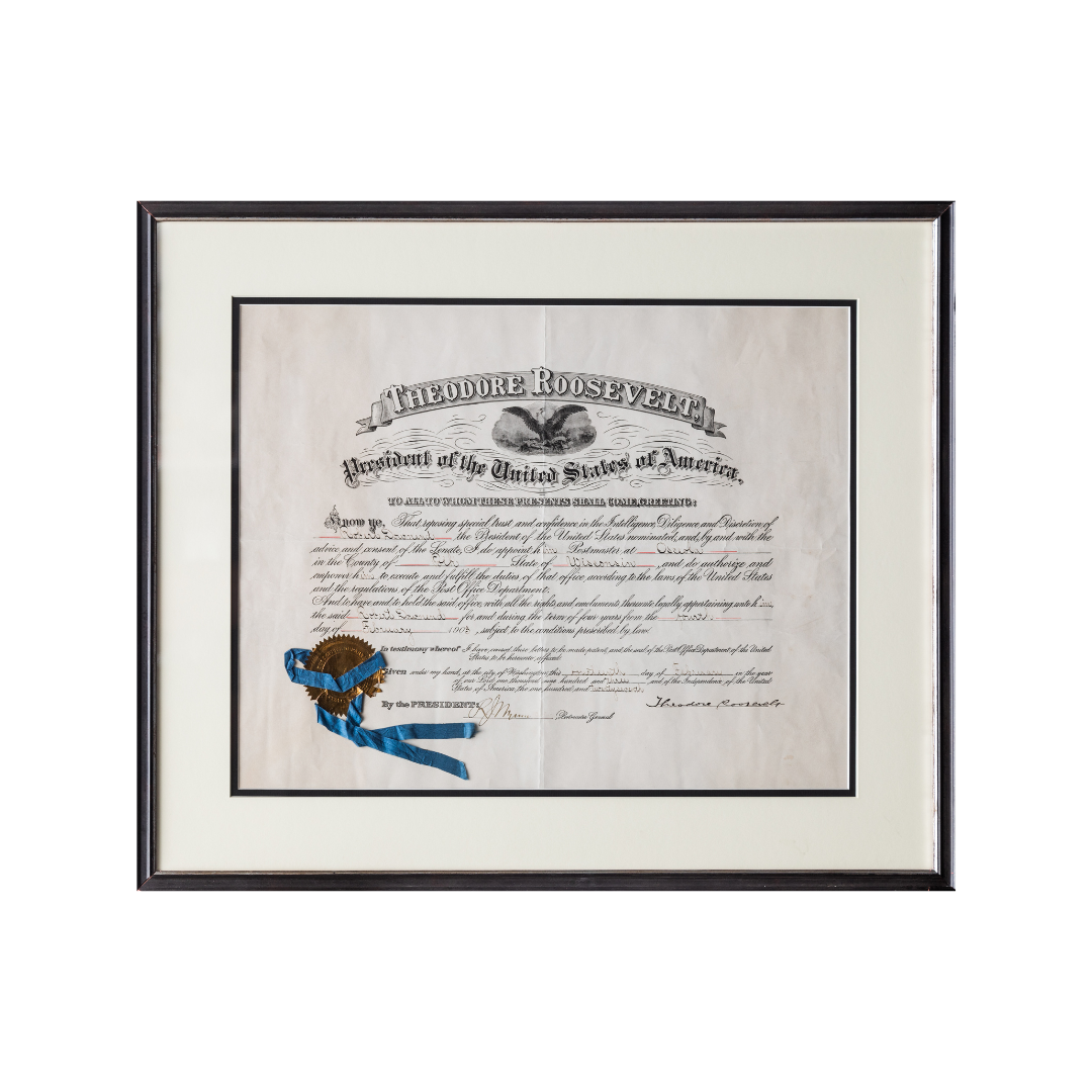 s680129065388134146_p669_i2_w1080 Theodore Roosevelt Signed Framed Postmaster Document - Image 1